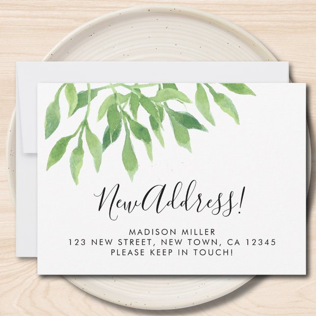 Faire-part Watercolor Greenery New Address Moving (Créateur téléchargé)