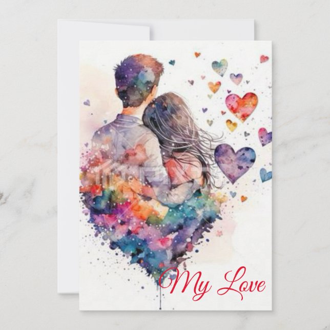 Faire-part Watercolor Hearts : Annonce de votre grande nouvel (Devant)
