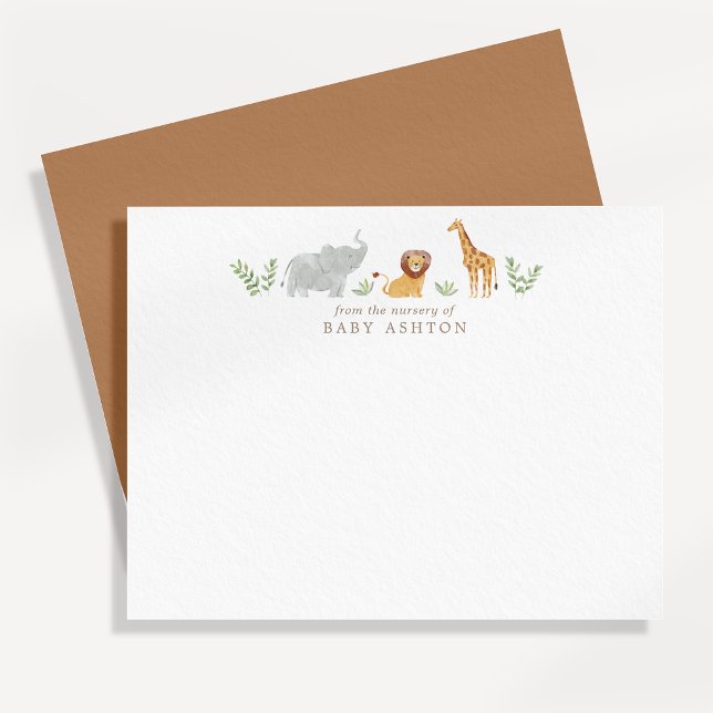 Faire-part Watercolor Safari Animals Nursery Note Card (Créateur téléchargé)