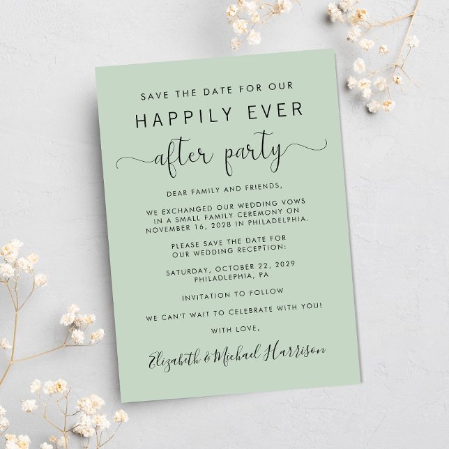 Faire-part Wedding Reception Photo Sage Save the Date (A stylish save the date announcement for a reception to celebrate your elopement or private wedding )