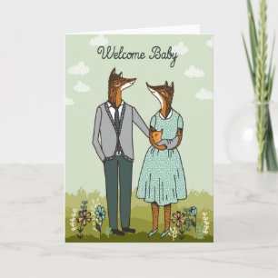 Faire-part Welcome Baby - Hipster Foxes Baby Card