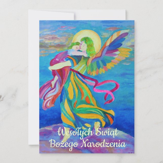 Faire-part Wesołych świąt Religieux Noël polonais Ange (Devant)