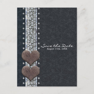 Faire-part Western Glam cuir noir et diamant