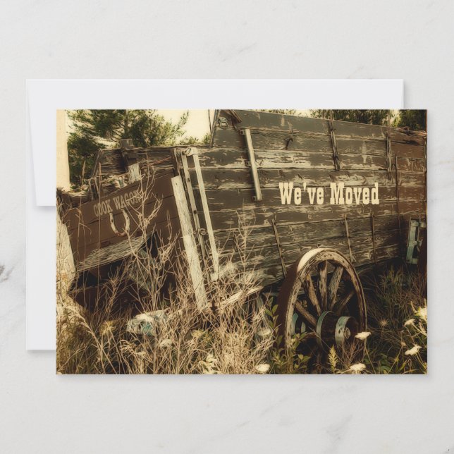 Faire-part Western Moving New Address Funny Rustic Wagon (Devant)