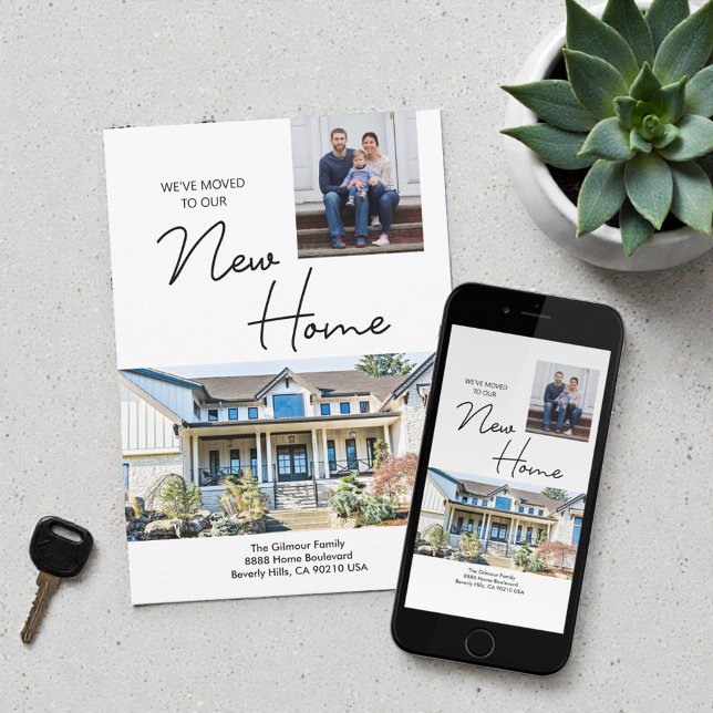 Faire-part We've moved to our New Home custom photos (Custom photos "We've moved to our New Home" family moving announcement card.)