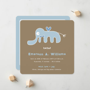 Faire-part Whimsical Blue Elephant Love Baby Boy Photo Naissa
