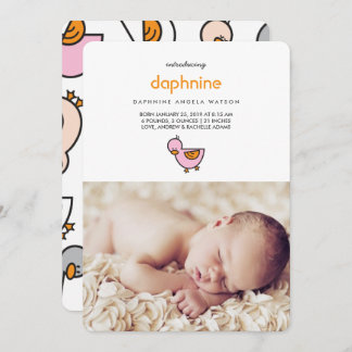 Faire-part Whimsical Cute Ducklings Photo Baby Girl Birth