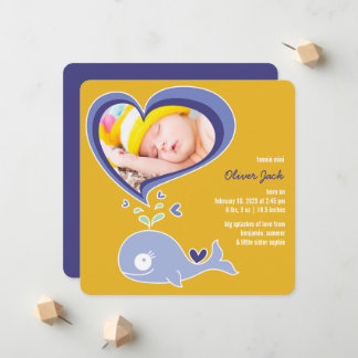 Faire-part Whimsical mignon baleine pourpre bébé garçon photo