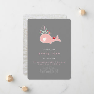 Faire-part Whimsical mignon baleine rose Monogramme bébé fill