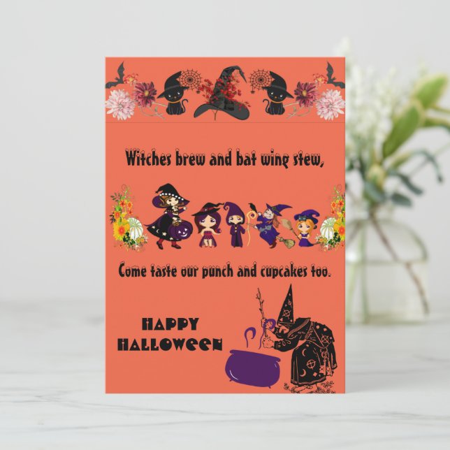 Faire-part Wicked Witch Parade Cauldron Brew Black Cats Card (Debout devant)