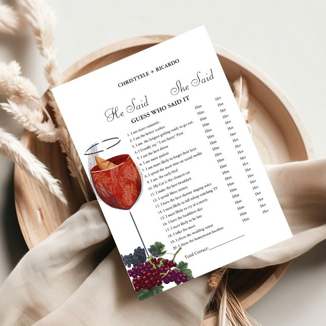 Faire-part Winery Il dit qu'elle a dit Bridal douche jeu cart (Créateur téléchargé)