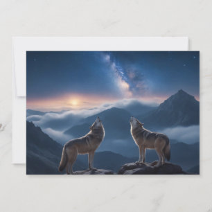 Faire-part Wolf Wild Majestic Animal Sur Une Nuit De Galaxie