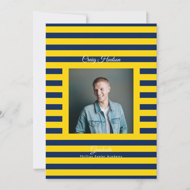 Faire-part Yellow Blue Preppy High School Photo Grad Cards (Devant)