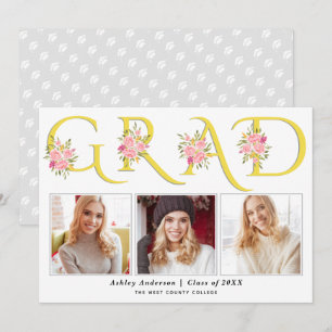 Faire-part Yellow GRAD typographie rose roses diplôme de la p
