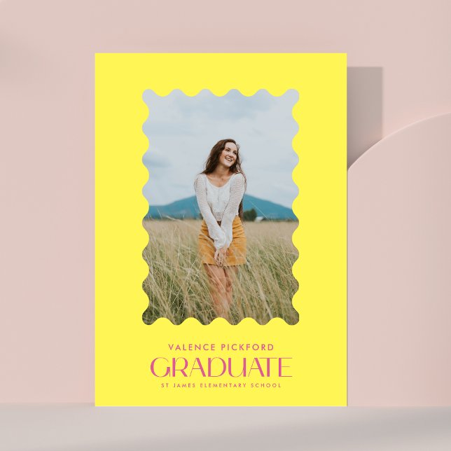 Faire-part Yellow Pink Photo School 25 Graduate Wavy Frame (Créateur téléchargé)