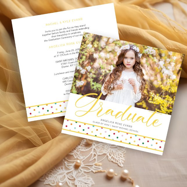 Faire-part Yellow Polka Dots Funny Graduate Photo Graduation  (Yellow Polka Dots Funny Graduate Photo Graduation Invitation Card.)