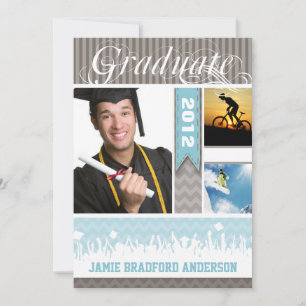 Faire-part Zag bleu et gris Zig Senior 3 Photos Classe de