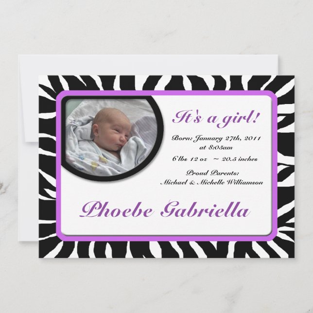 Faire-part Zebra Print Purple Annonces de naissance (Devant)