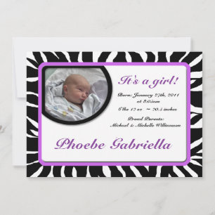 Faire-part Zebra Print Purple Annonces de naissance