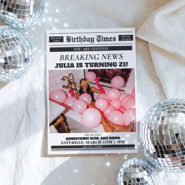 Faire-parts de naissance Invitation 21 ans (Birthday Newspaper Invitation 21st Birthday Invite)