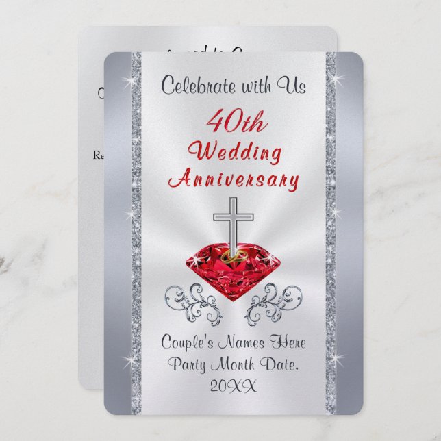 Faire personnaliser des invitations pour le 40e an (Devant / Derrière)