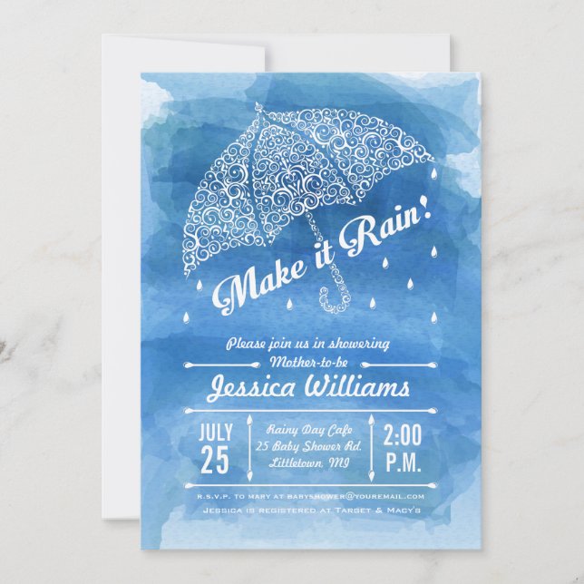 Faire pleuvoir Invitation de douche à l'aquarelle  (Devant)