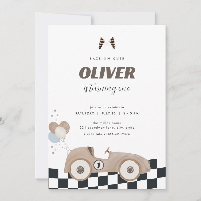 Faire rouler la voiture beige Invitation d'anniver (Devant)