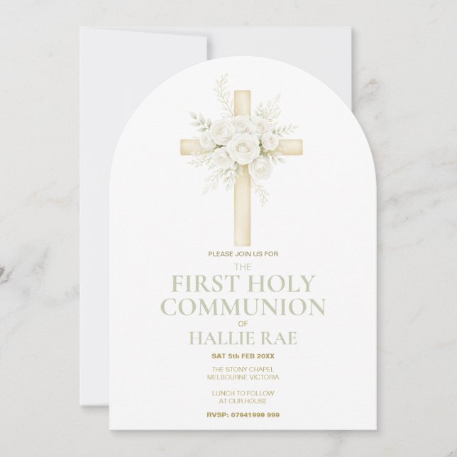 Faire sa première communion, invitation arquée, cr (Devant)
