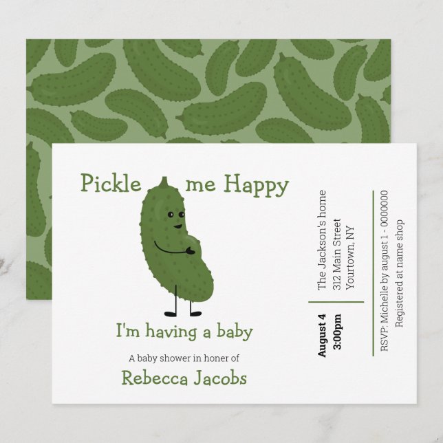 Faire sauter Pickle moi heureux Invitation de Baby (Devant / Derrière)