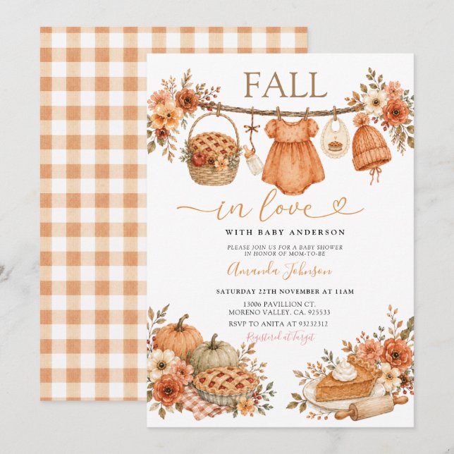 Faire tomber dans l'amour Invitation à une baby sh (Devant / Derrière)