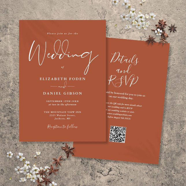Faire Toute Une Seule Chose Carte De Mariage Terra (All In One Terracotta QR Code Wedding Invitation)