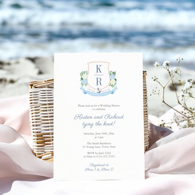 Faire un nœud côtier Invitation de fête de mariage (Elegant coastal monogram couples wedding shower invitation)