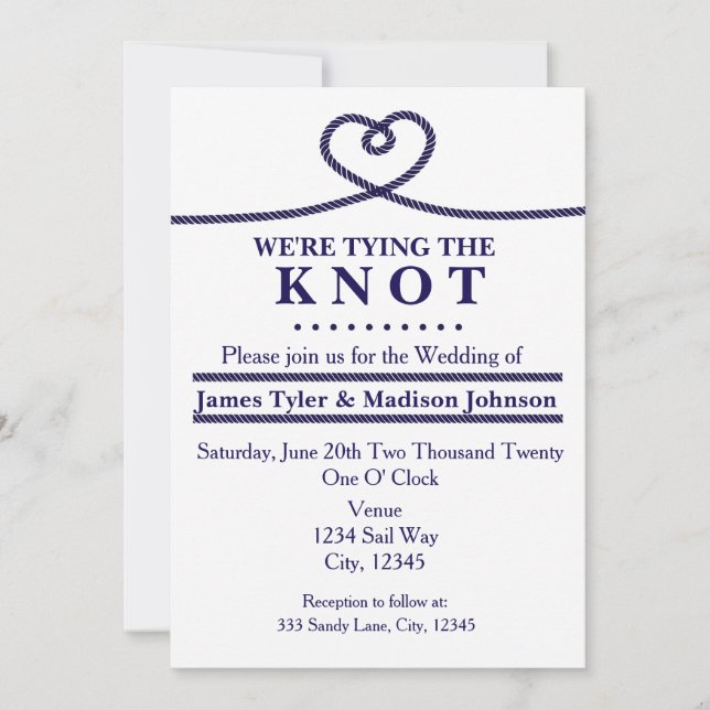Faire un nœud Invitations de mariage nautiques (Devant)