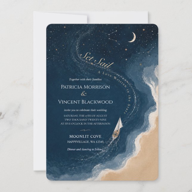 Faire voile Invitation de mariage Mer-Ciel (Devant)