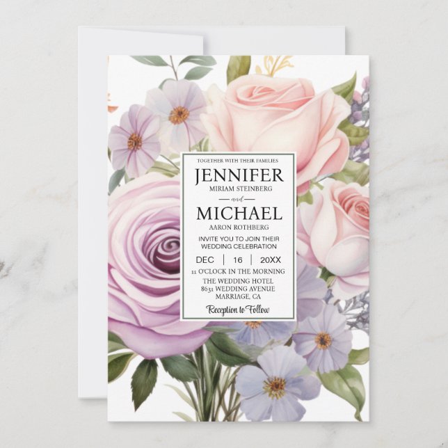 Faire voir au verso Invitation de mariage Rose pas (Devant)