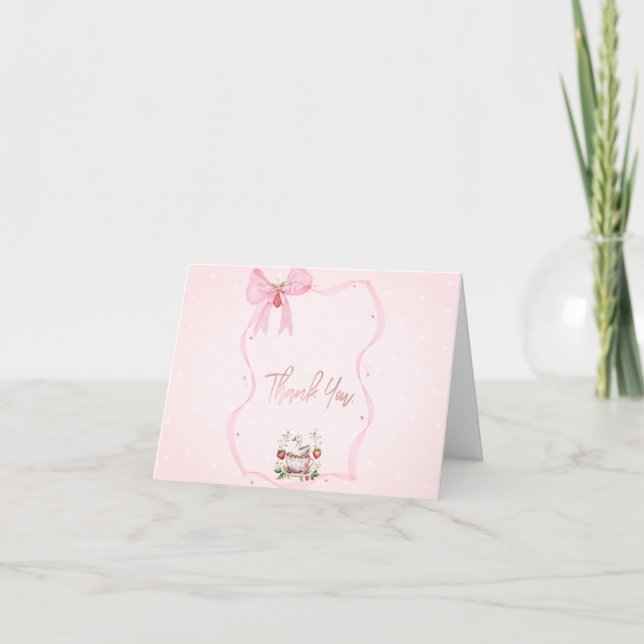 Fairepart bébé points cadre ruban fraise oie (Devant)