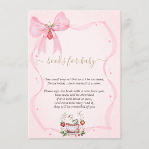Fairepart bébé points cadre ruban fraise oie