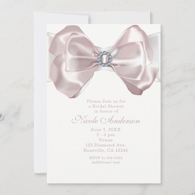 Fairepart Chic Ruban Rose et Diamants (Devant)