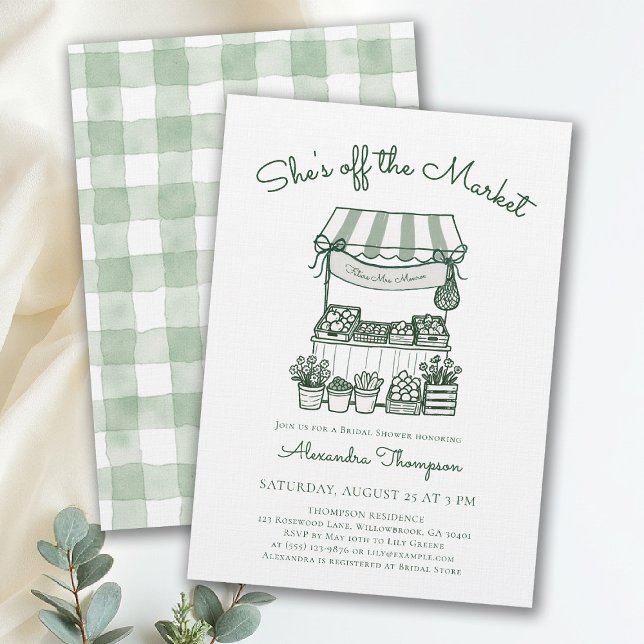Fairepart de Baby Shower Moderne Vert des Agricult (off the market bridal shower invitation green sage farmers stand hand drawn modern elegant chic)
