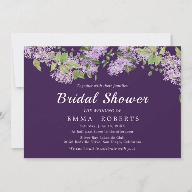 Fairepart de Baby Shower Violet Rustique | Mariée (Devant)
