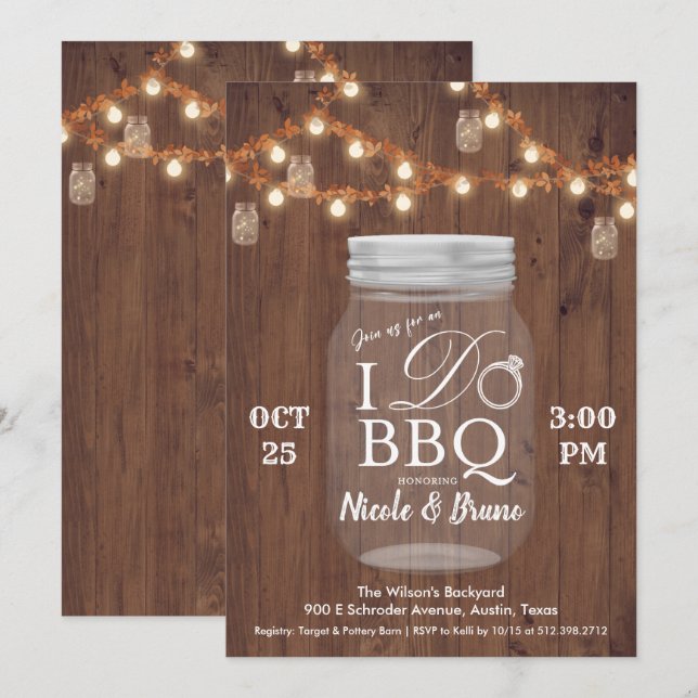 Fairepart de barbeque rustique 'I DO' dans un pot  (Devant / Derrière)