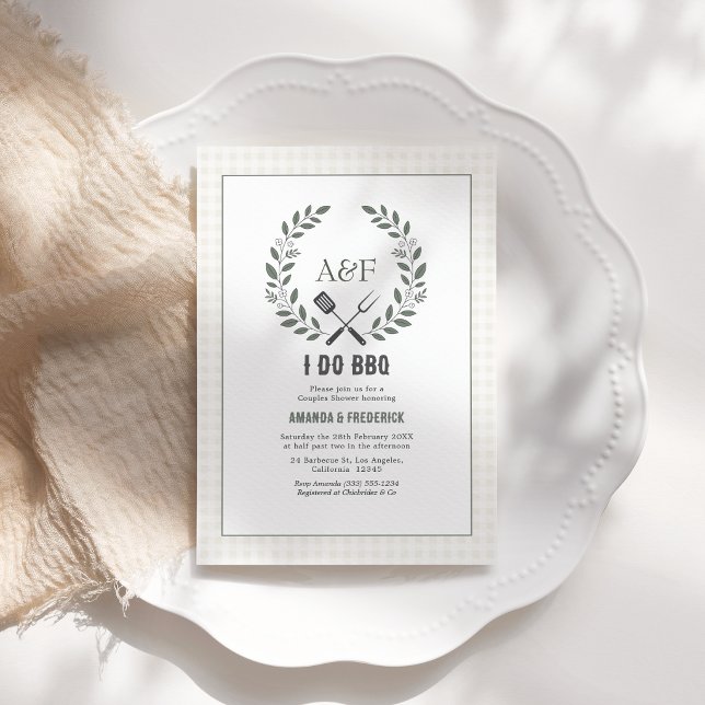 Fairepart de Fête de Couple Rustique Élégant Monog (Rustic Elegant Monogram I Do BBQ Couples Shower Invitation)