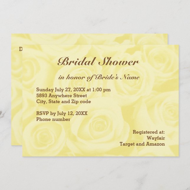 Fairepart de Fiançailles avec Fond de Roses Jaune  (Devant / Derrière)