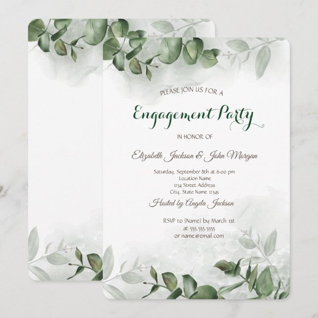 Fairepart de fiançailles de verdure d'eucalyptus a (Devant / Derrière)