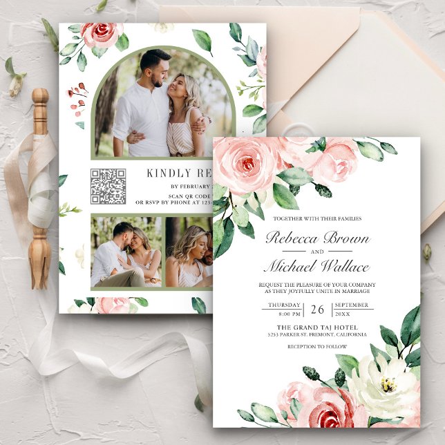 Fairepart de mariage à code QR avec collage de pho (Créateur téléchargé)