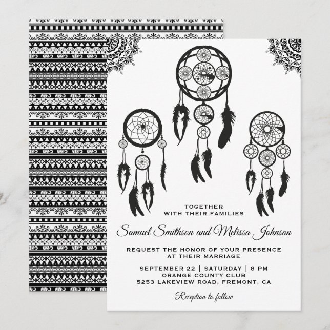 Fairepart de mariage attrape-rêves bohème tribal (Devant / Derrière)