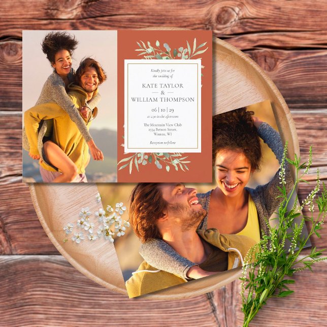 Fairepart de mariage avec photos et feuilles de te (Créateur téléchargé)