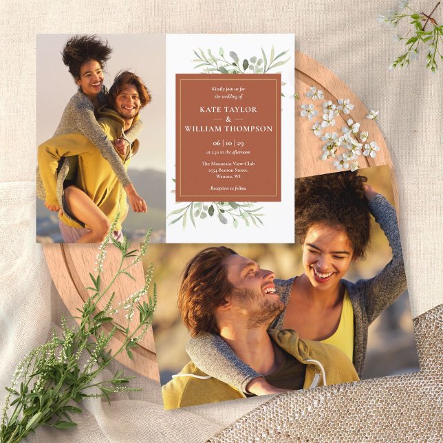 Fairepart de mariage avec photos et végétation en  (Créateur téléchargé)