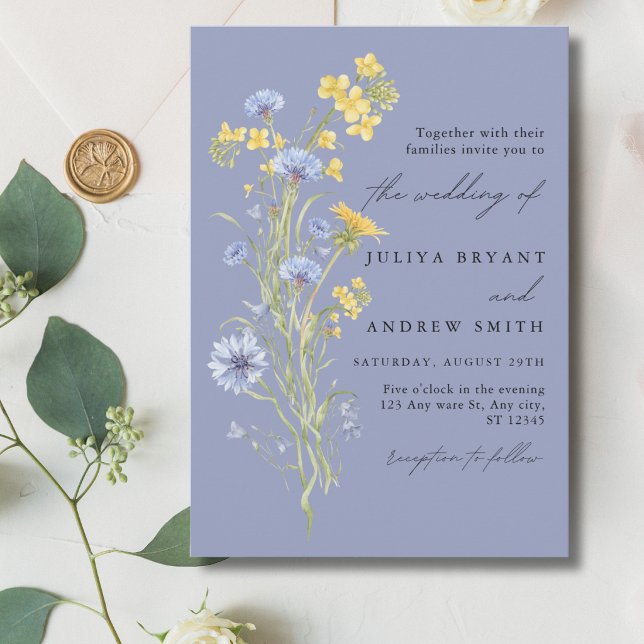 fairepart de mariage bleu écriture wildflower (Créateur téléchargé)