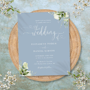 Fairepart de mariage bleu poussiéreux de verdure d